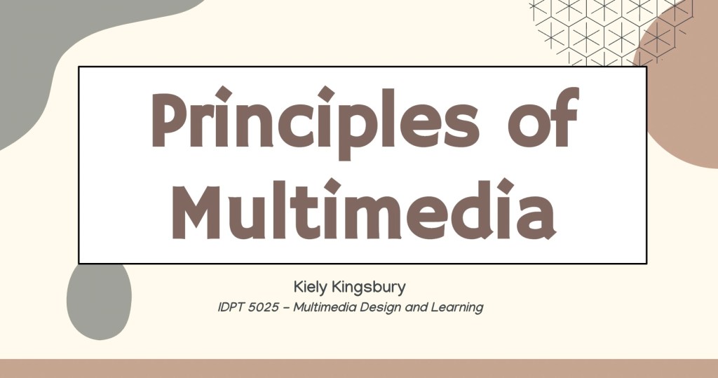 Screenshot of the PowerPoint title slide for "Principles of Multimedia" project.