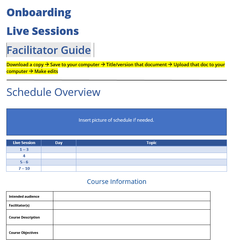 Screenshot of the Facilitator Guide