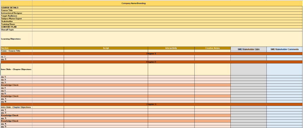 Screenshot of the E-Learning Course Storyboard